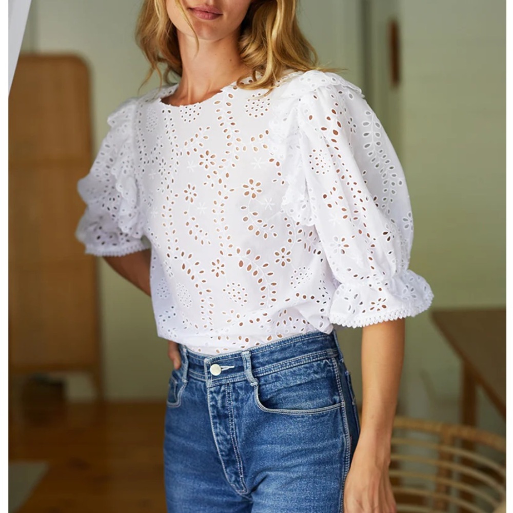 NWOT EMERSON FRY Pearl Blouse - White Eyelet Size XS